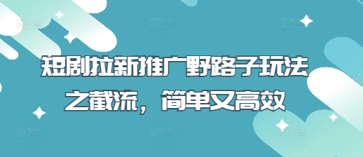 短剧拉新推广野路子玩法之截流,简单又高效-掘金阁