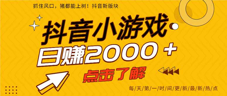 (14319期)抖音小游戏,最新风口项目,亲测单游戏2000+感兴趣点击了解。-掘金阁